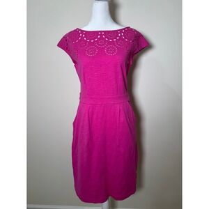 BODEN Hot Pink Eyelet Lace Cap Sleeve Casual Dress Size 6